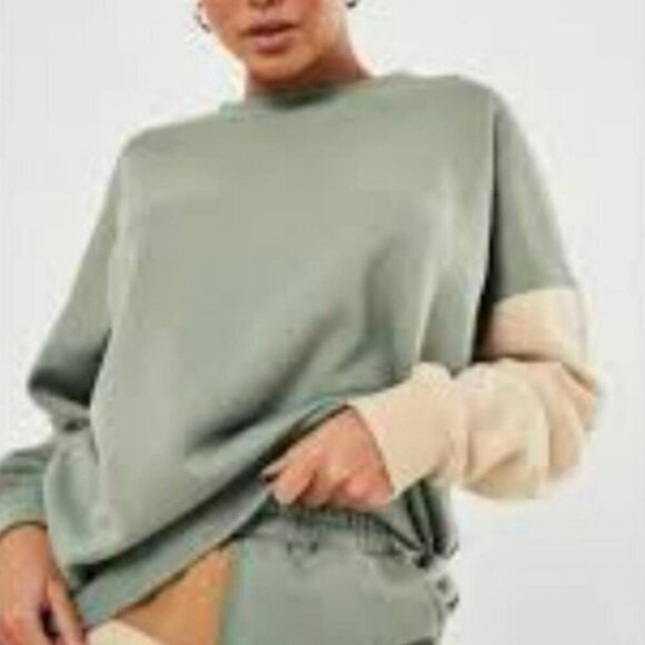 Missguided Colorblock Green and Biege Sweat Shirt Size 6 NWT - Picture 4 of 5